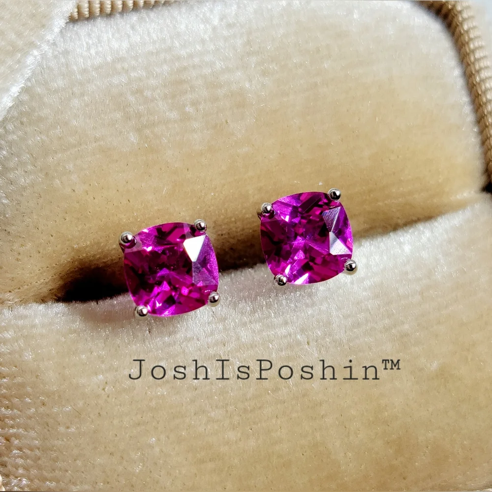 1.6CT. T.W. Cushion cut hot pink sapphire stud earrings in sterling silver